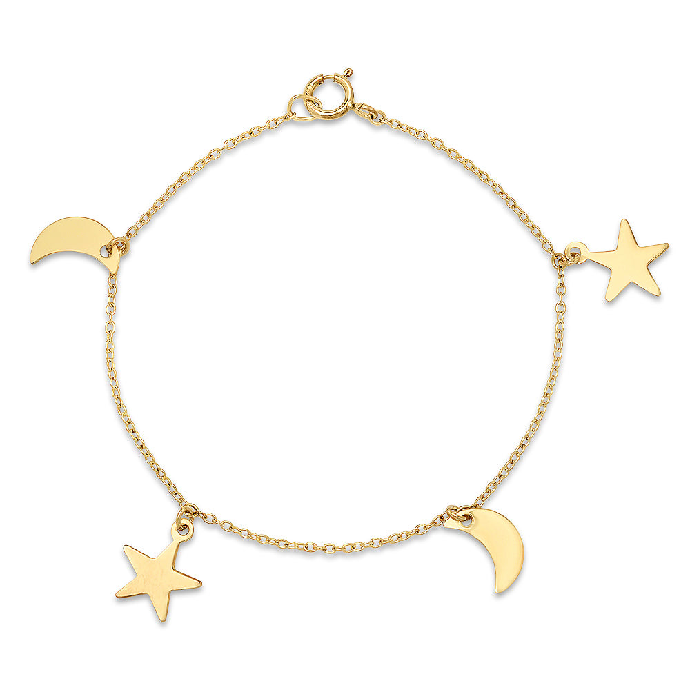 Gold Star and Moon Charm Bracelet