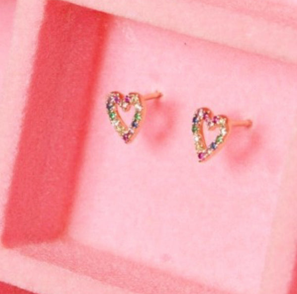 14K Gold Rainbow Sapphire Heart Single Stud