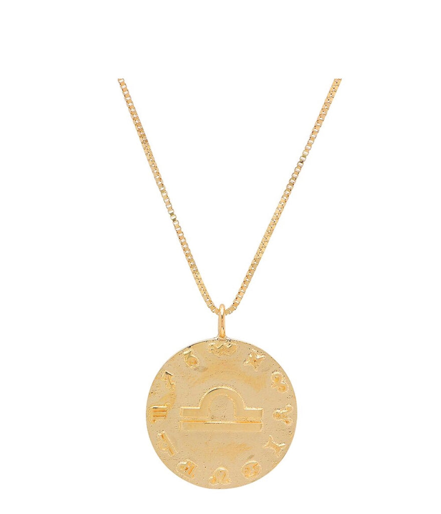 14K Gold 18mm Zodiac Pendant Necklace