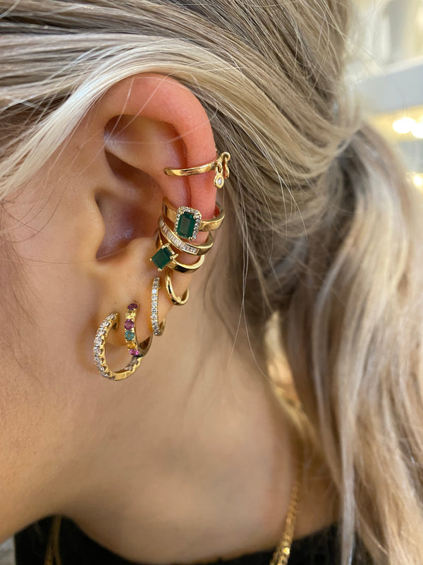 14K Gold Diamond & Emerald Ear Cuff