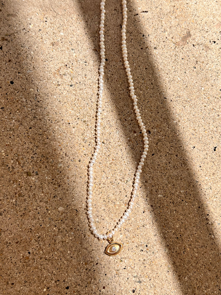 The Gold Evil Eye Freshwater Pearl Necklace