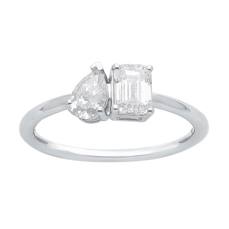 14K White Gold Pear and Emerald Cut Lab Diamond Ring