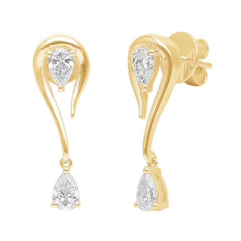 14K Yellow Gold Dripping Pear Lab Diamond Drop Studs