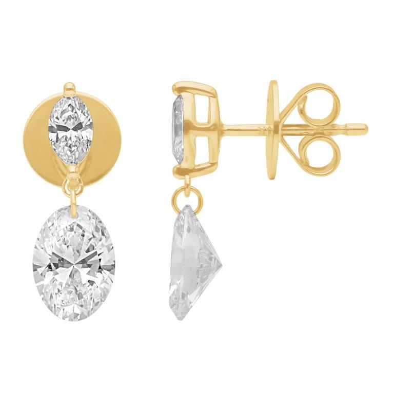 14K Yellow Gold Lab Diamond Drop Studs