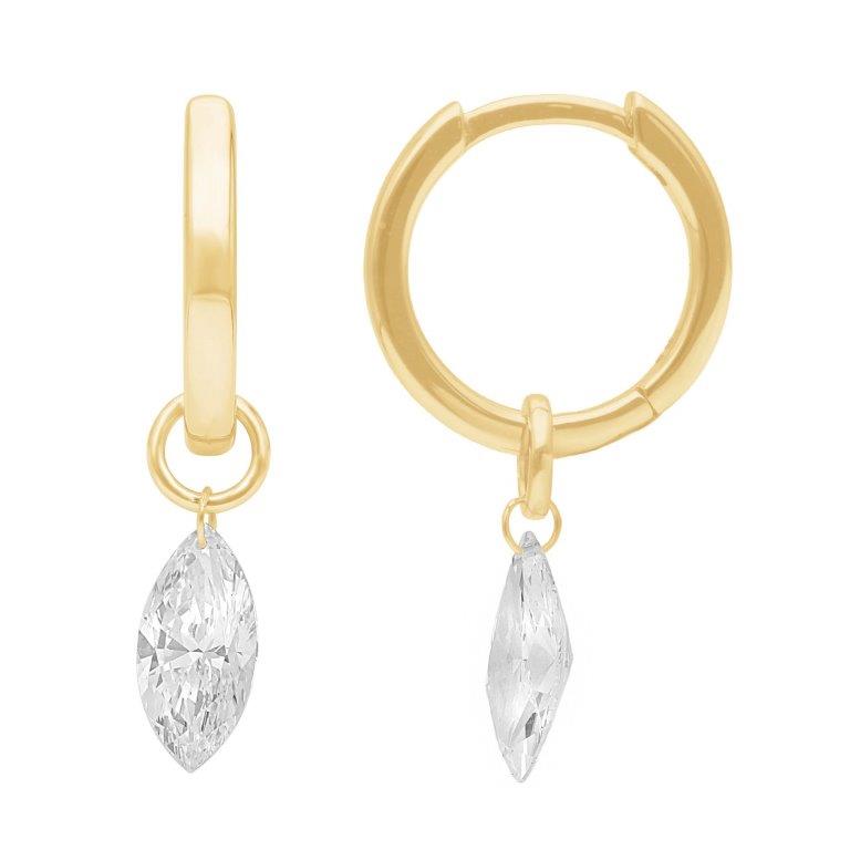 14K Yellow Gold Marquise Lab Diamond Huggies
