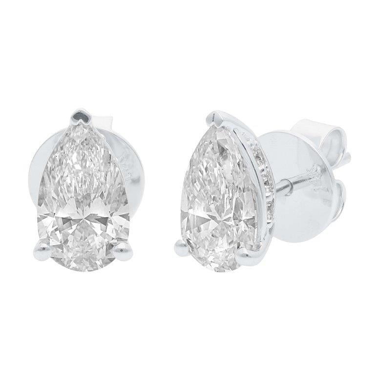 14K White Gold Pear Lab Diamond Studs