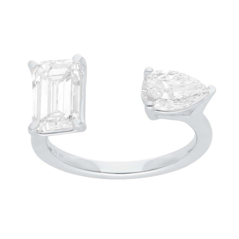 14K White Gold Pear and Emerald Lab Diamond Wrap Ring