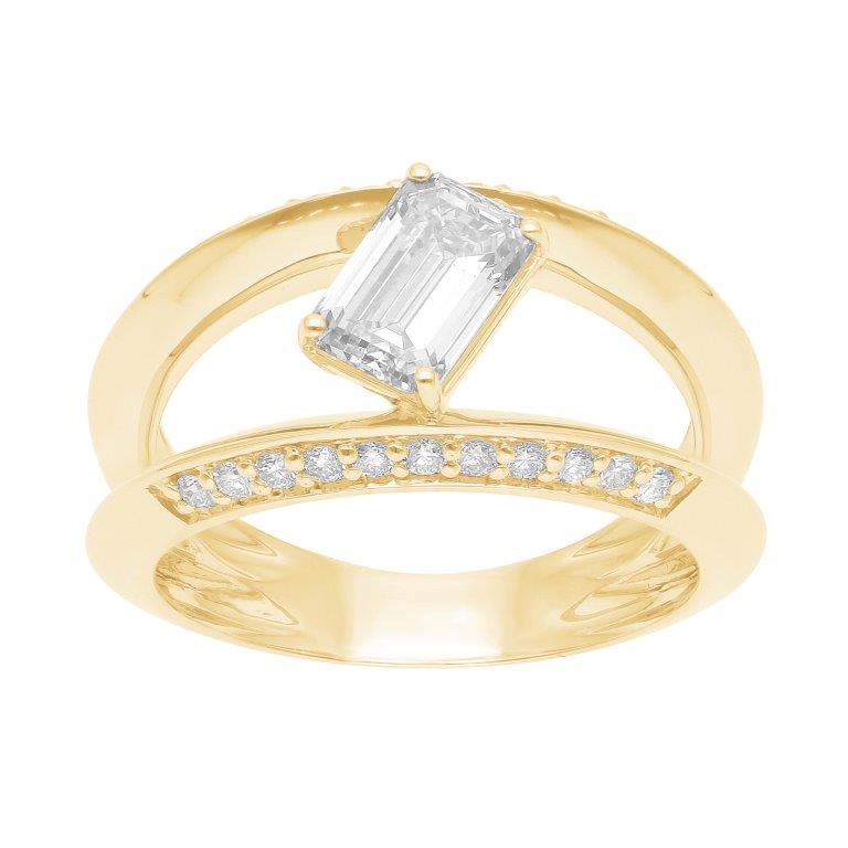 14K Yellow Gold Emerald Cut Lab Diamond Ring