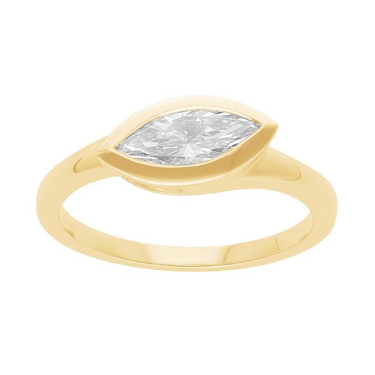 14K Yellow Gold Marquise Bezel Lab Diamond Ring