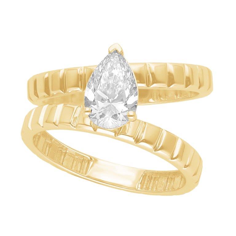 14K Yellow Gold Pear Lab Diamond Textured Wrap Ring