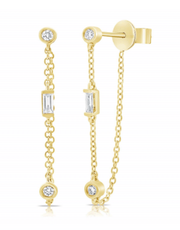 14K Yellow Gold Triple Bezel Diamond Chain Studs