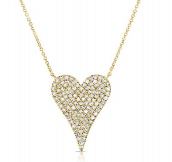 14K Yellow Gold Diamond Pave Big-Hearted Necklace