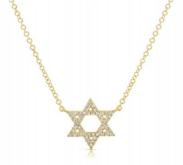 14K Yellow Gold Dainty Diamond Jewish Star Necklace