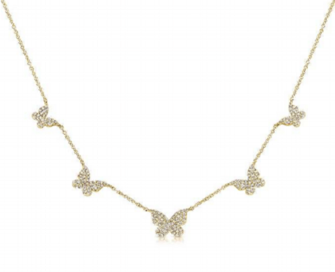 14K Yellow Gold Diamond Pave Flutter By Necklace
