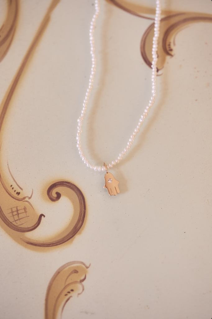 The 14K Gold Hamsa Freshwater Pearl Necklace