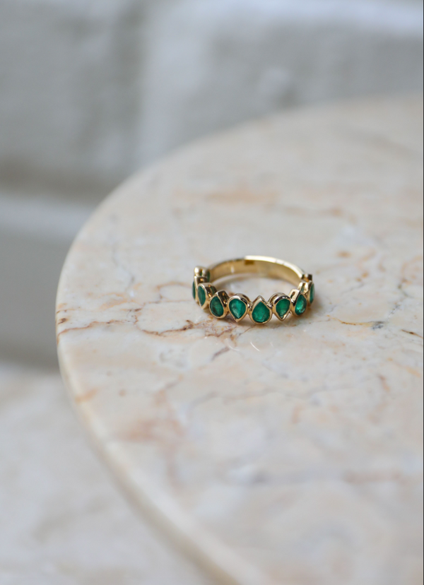 14K Yellow Gold Emerald Teardrop Eternity Ring