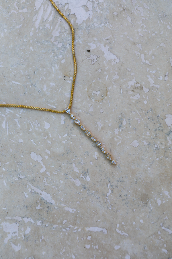 14K Yellow Gold Diamond Teardrop Lariat Necklace