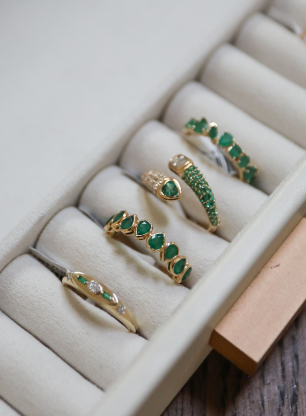 14K Yellow Gold Mixed Shape Emerald Ring