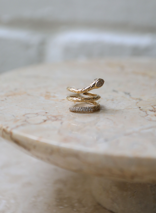 14K Yellow Gold Diamond Snake Wrap Ring