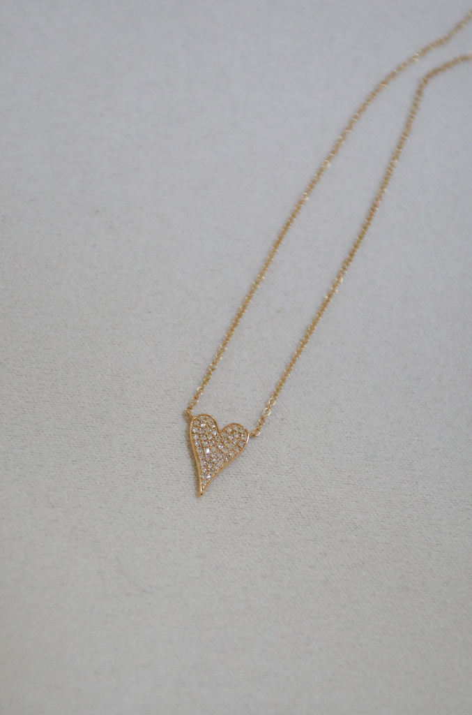 14K Yellow Gold Pave Heart Necklace