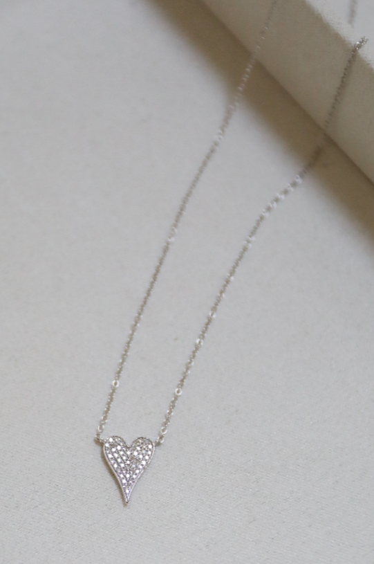 White Gold Diamond Pave Heart Necklace