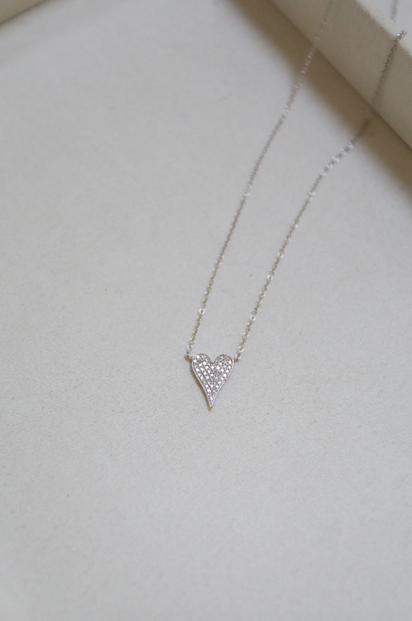 White Gold Diamond Pave Heart Necklace