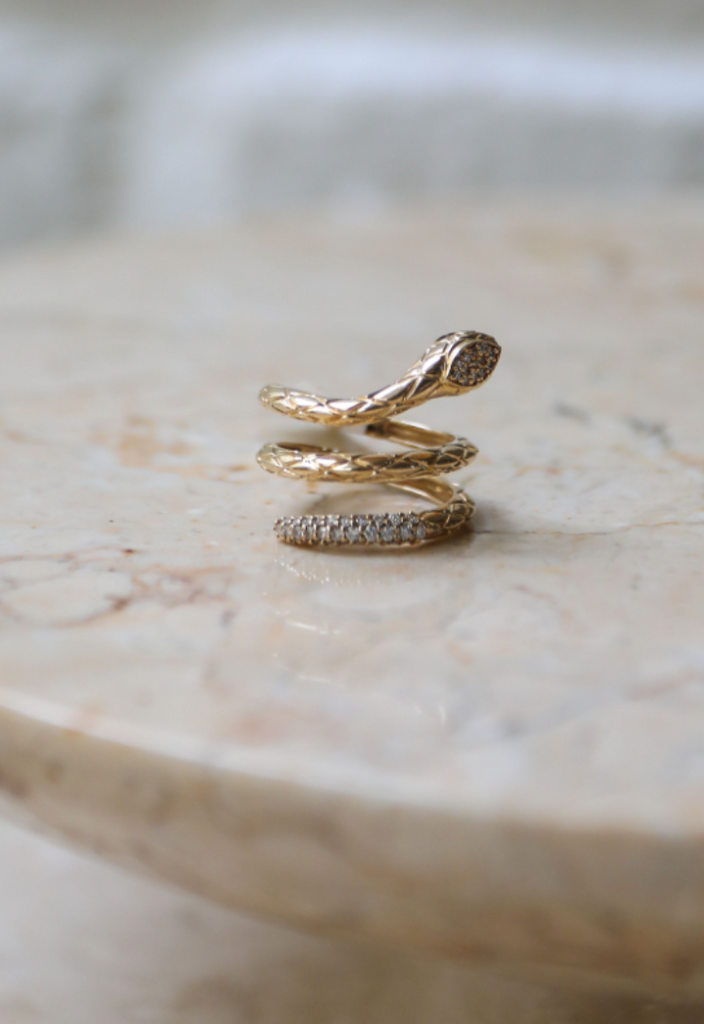 14K Yellow Gold Diamond Snake Wrap Ring