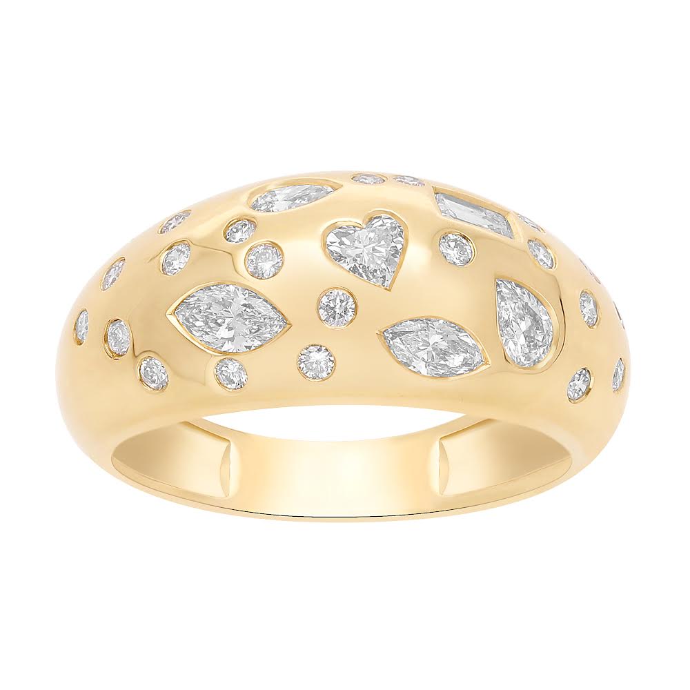 14K Yellow Gold Chunky Mixed Shaped Diamond Ring