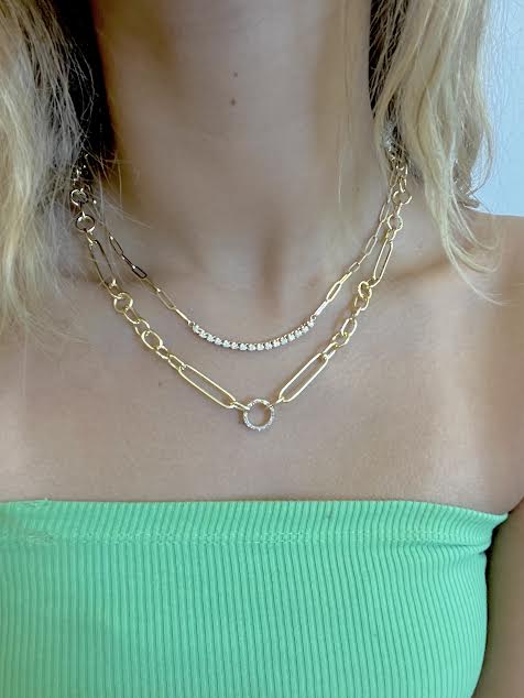 14K Yellow Gold Paperclip Diamond Tennis Necklace