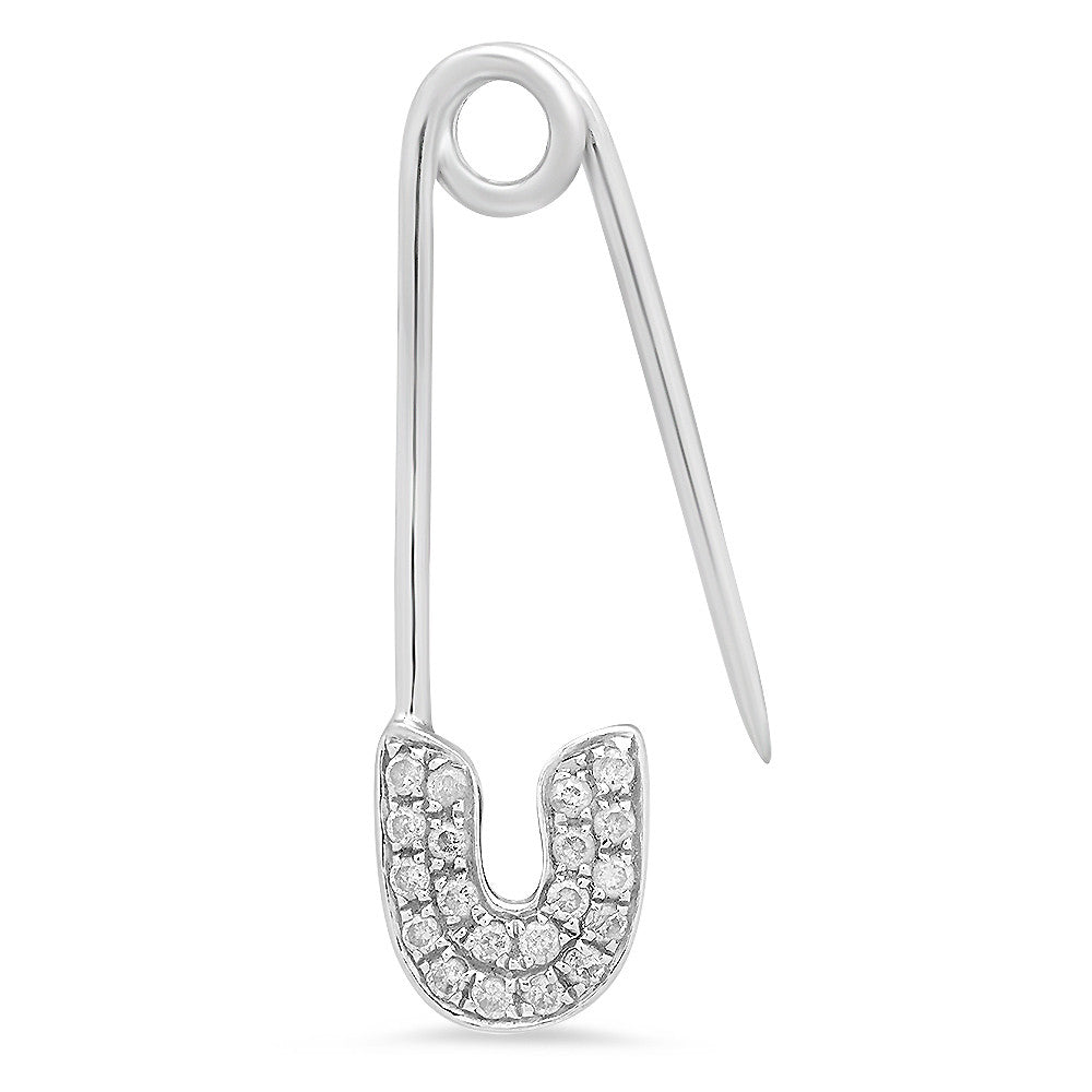 14Kt White Gold Diamond Safety Pin Earrings