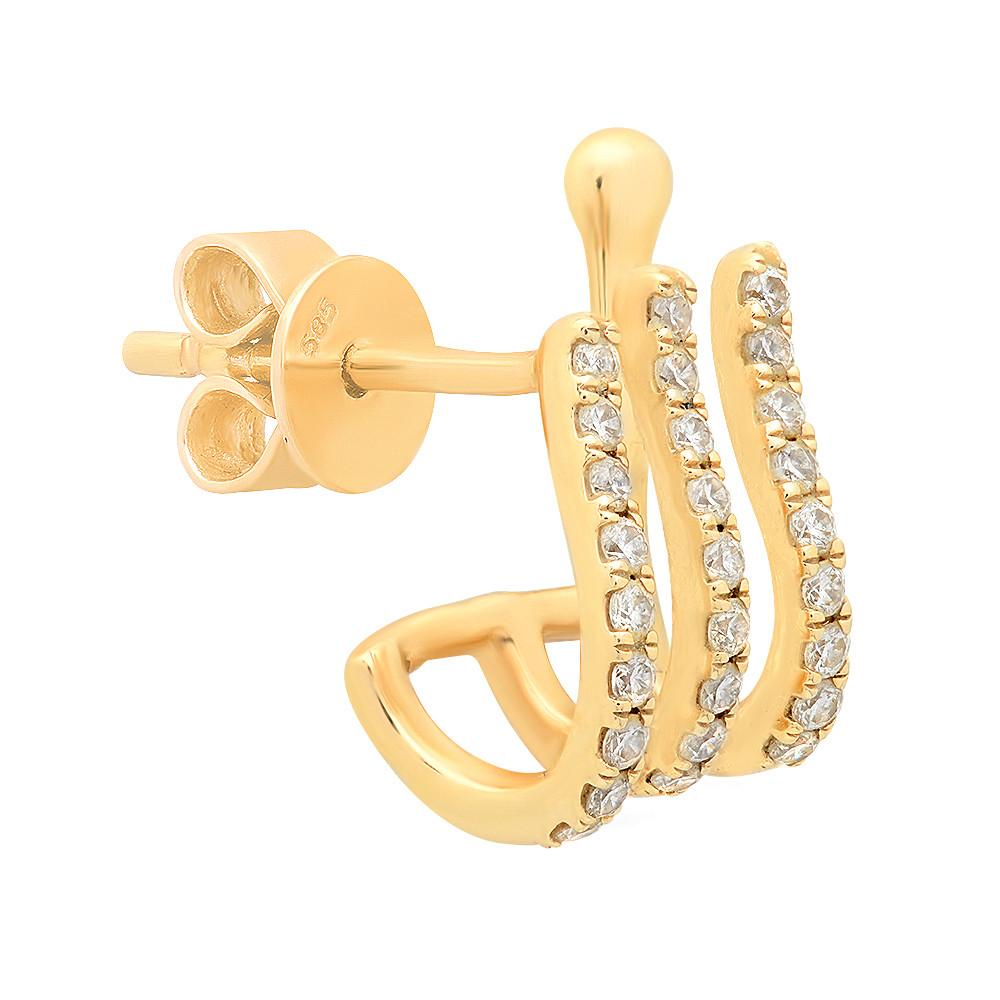 14K Gold Diamond Triple Huggie Earring Cuff (Choose from 3 Styles)