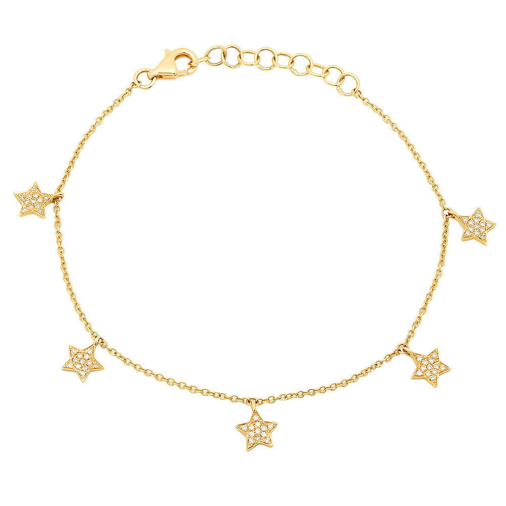 14K Gold Diamond Star Charm Bracelet