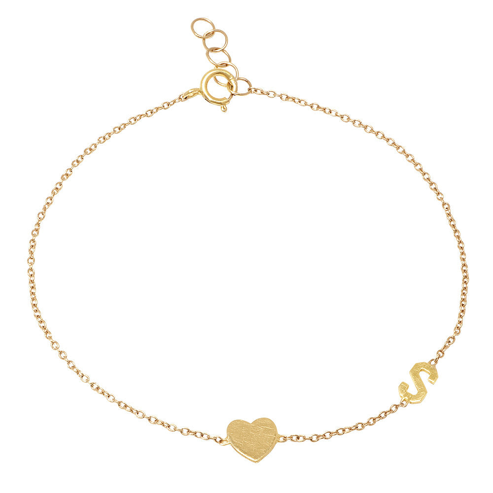 14K Gold Heart and Initial Bracelet