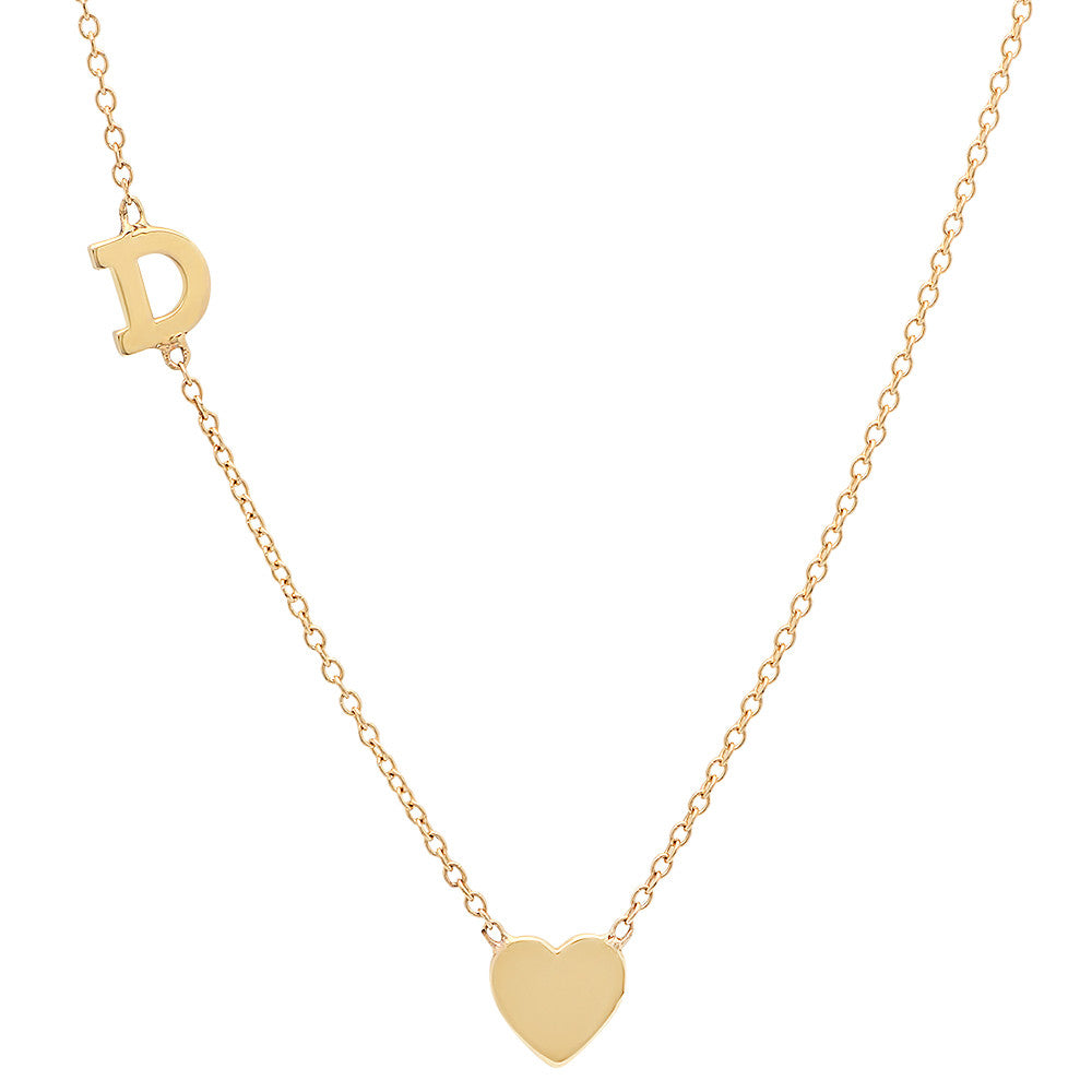 14K Gold Heart Initial Necklace
