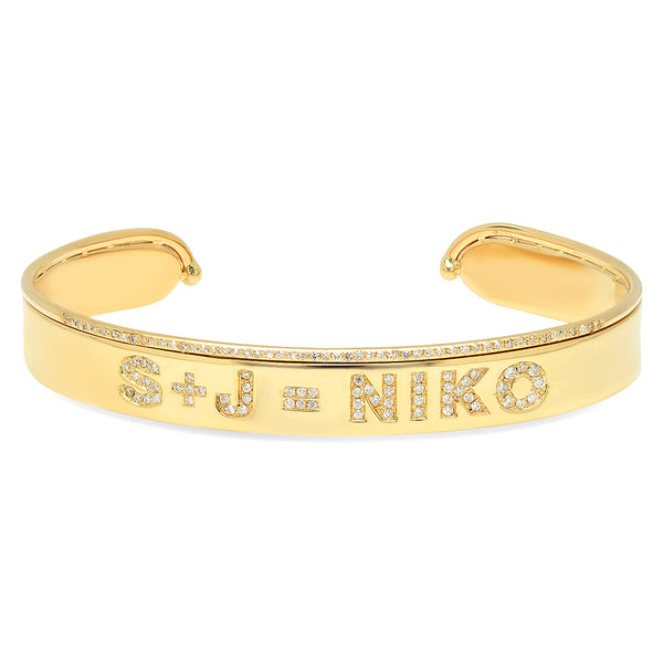 14K Yellow Gold Diamond Name Cuff Bracelet