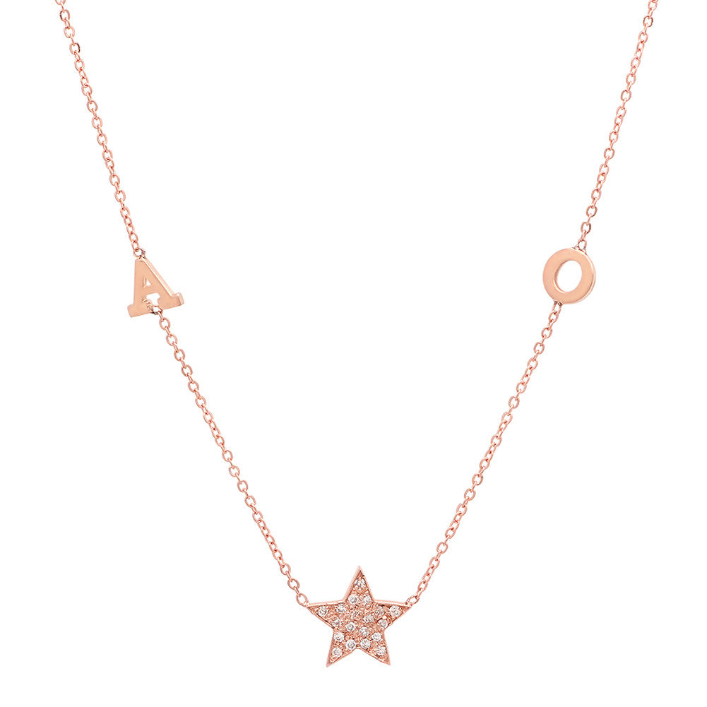 14K Gold Initial Star Necklace