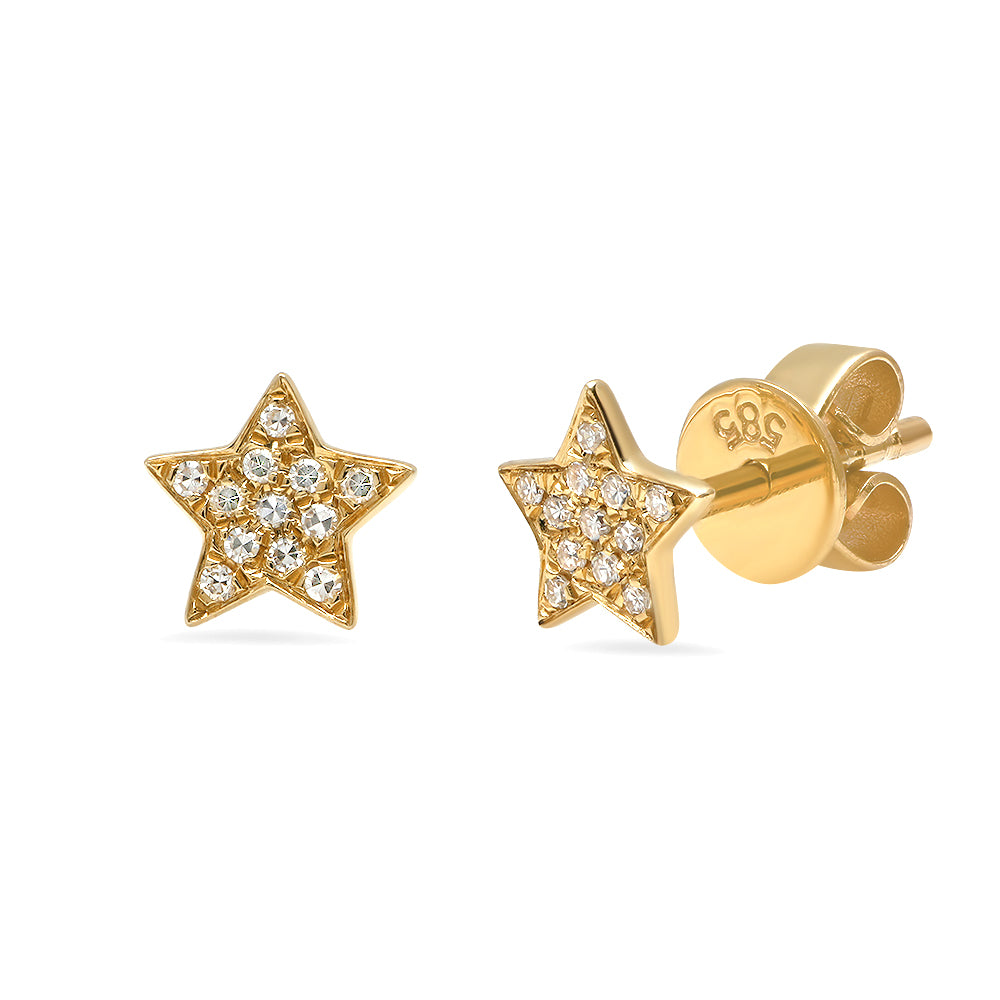 14K Gold Diamond Star Studs