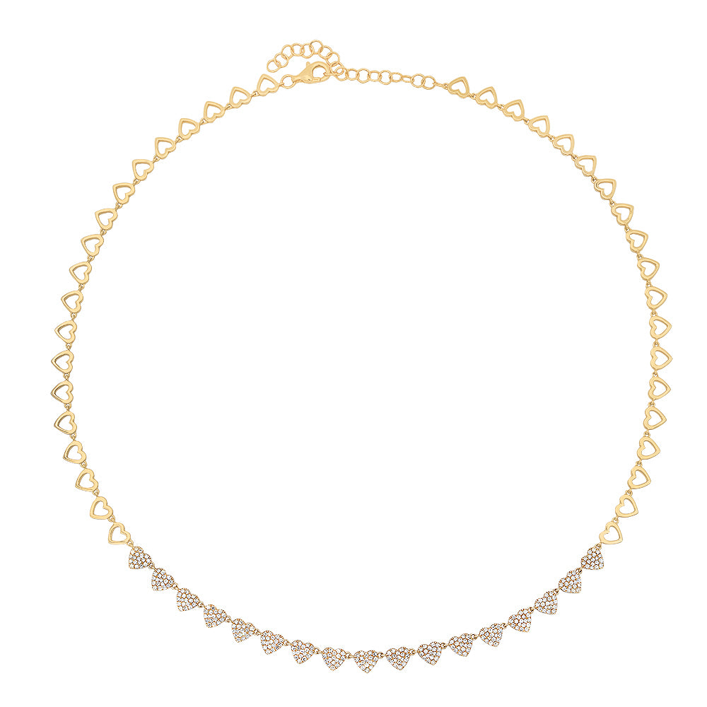 14K Gold Diamond Heart Tennis Necklace