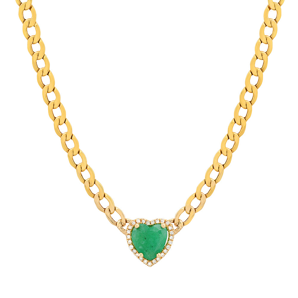 14K Gold Emerald & Diamond Heart Necklace