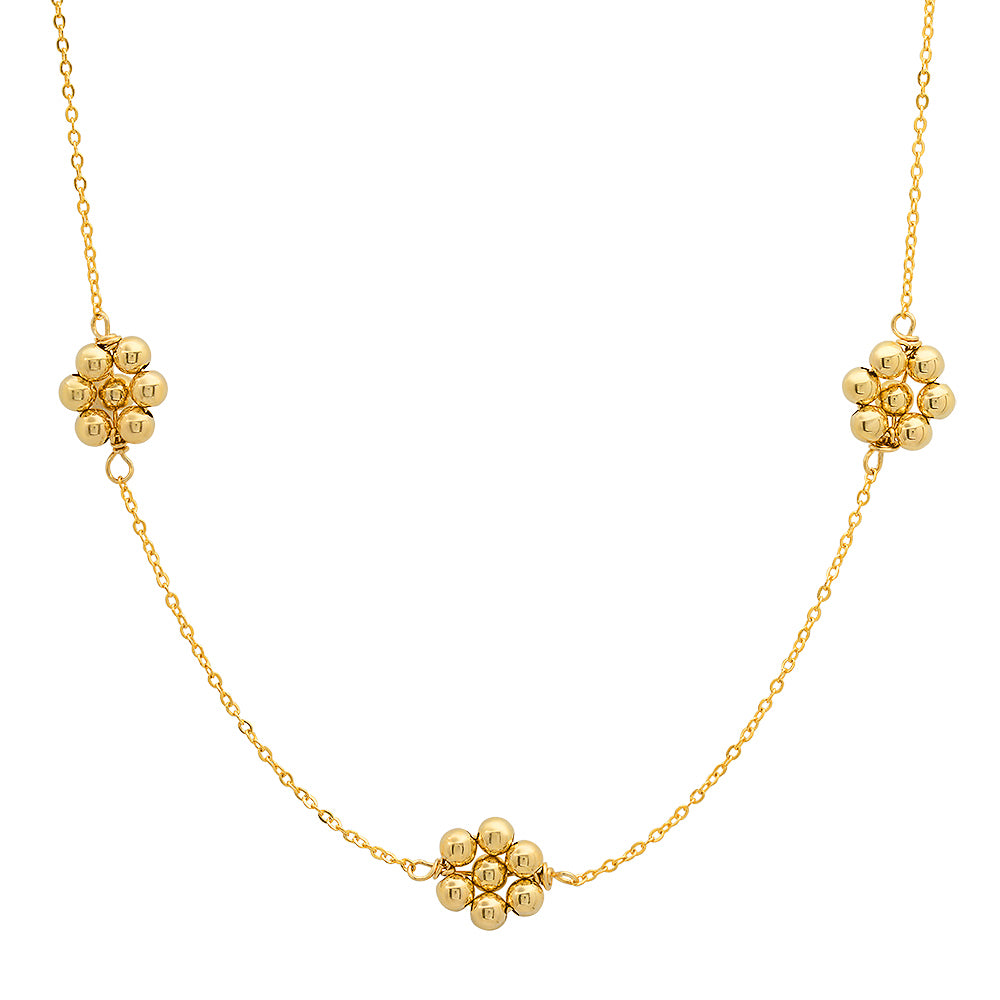 14K Yellow Gold Pearl Flower Necklace