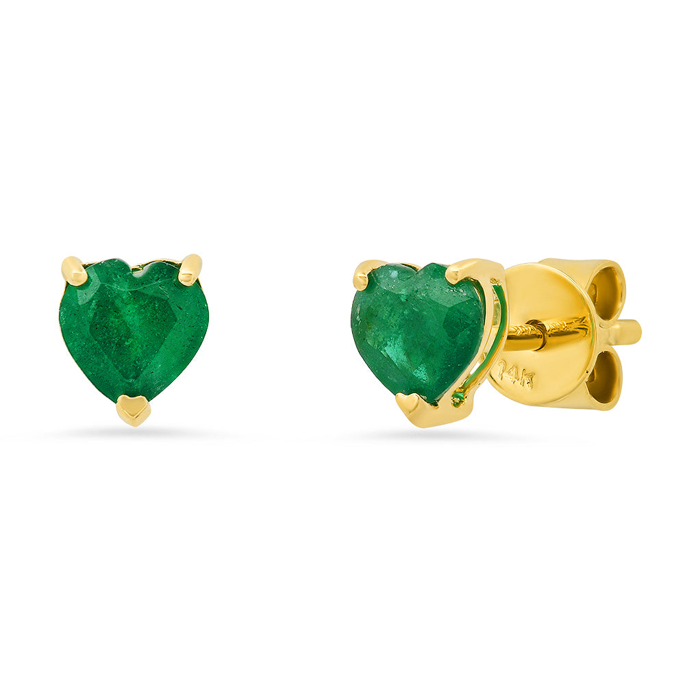 14K Gold Emerald Heart Studs