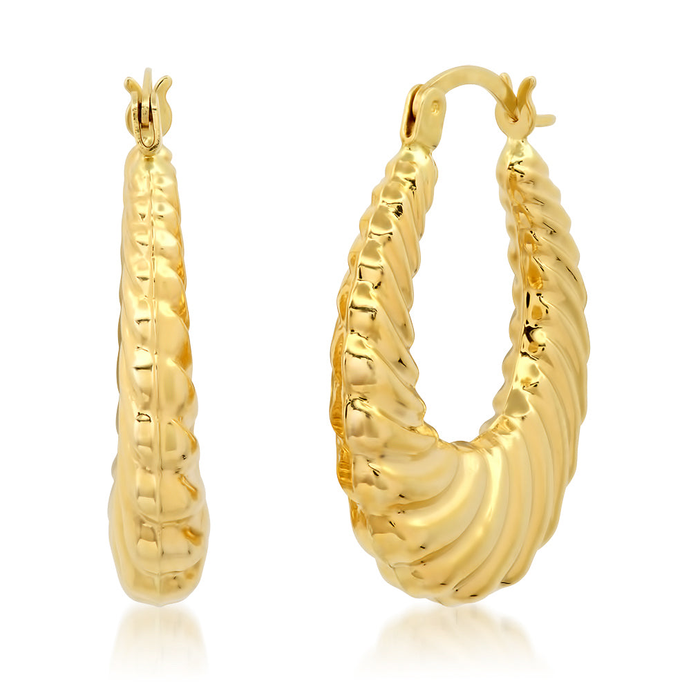 14K Yellow Gold fluted Hoops