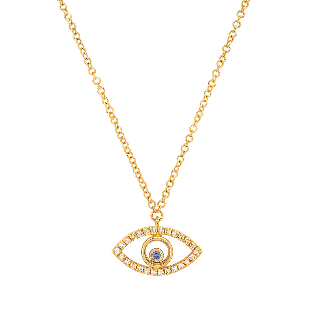 14K Gold Moving Pupil Evil Eye Necklace
