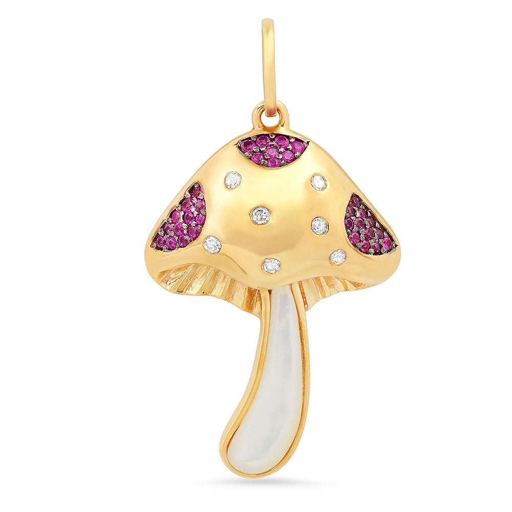 14K Yellow Gold Magical Mother of Pearl Mushroom Charm