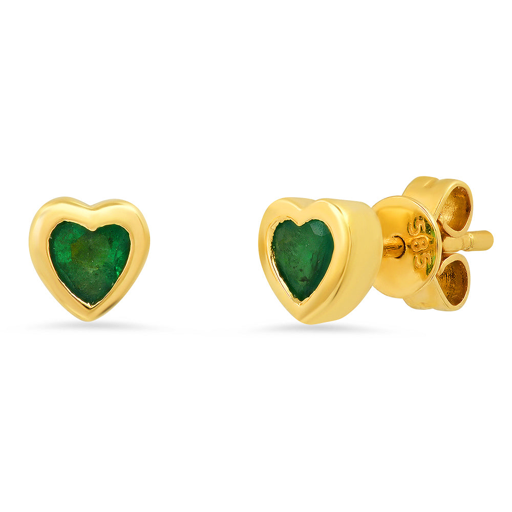 14K Gold Rimmed Emerald Heart Studs