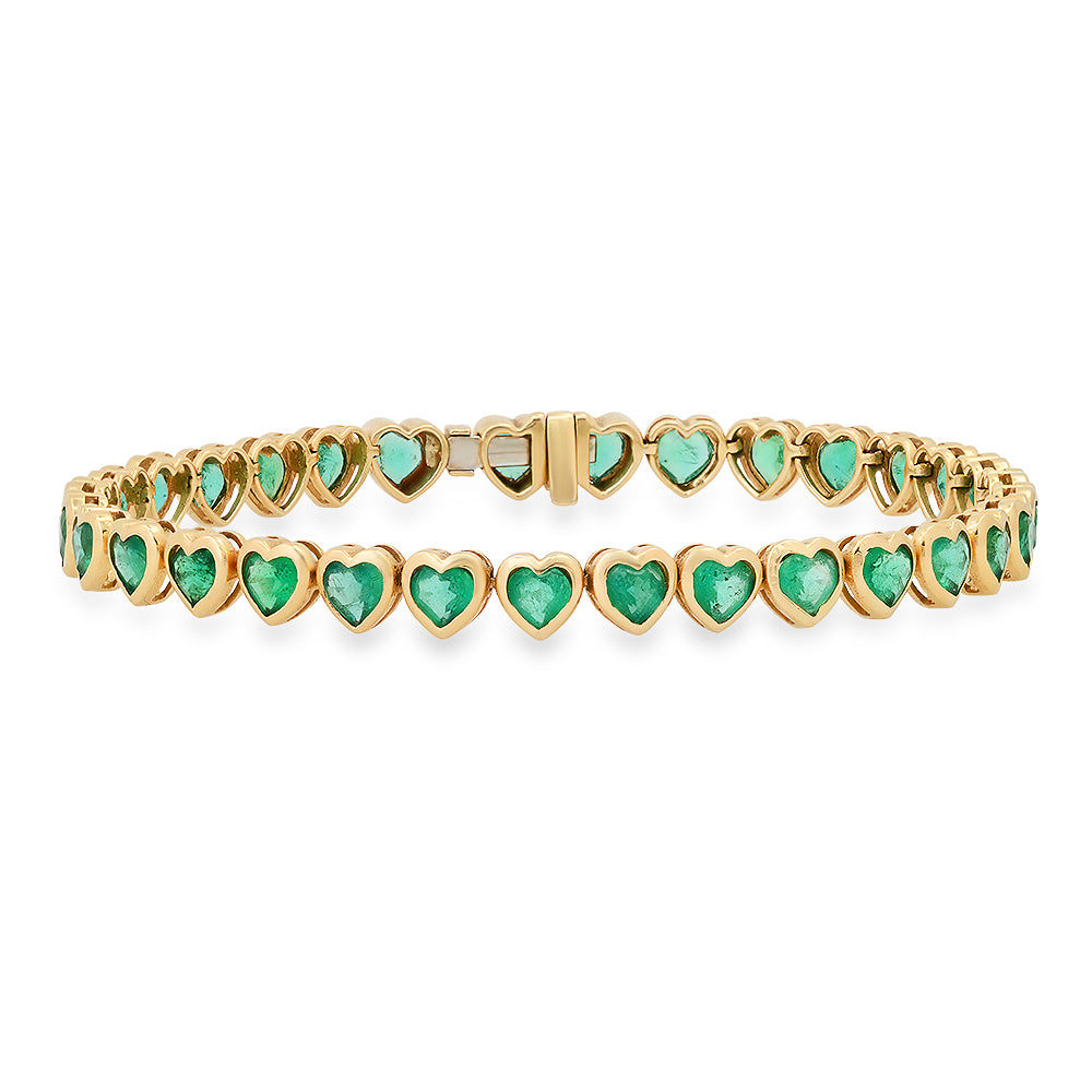 14K Yellow Gold Heart Shaped Emerald Tennis Bracelet