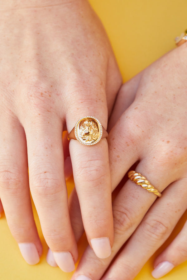 14K Yellow Gold Croissant Dome Ring