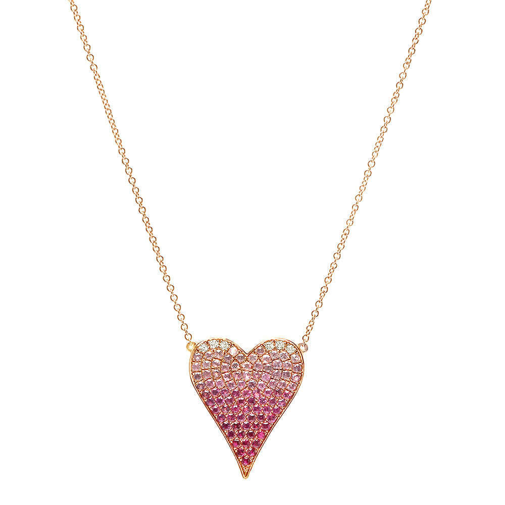 14K Gold Pink Sapphire Ombre Heart Necklace