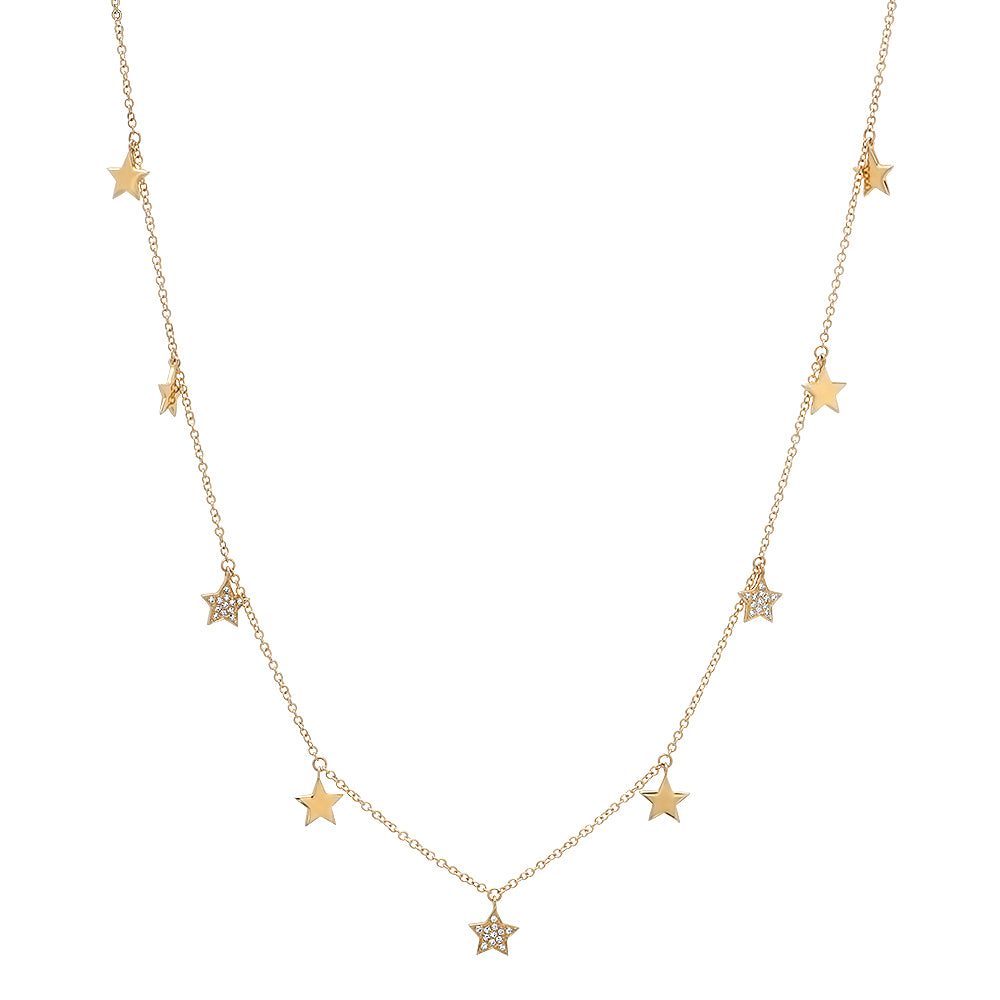 14K Gold 9 Star Diamond Charm Necklace