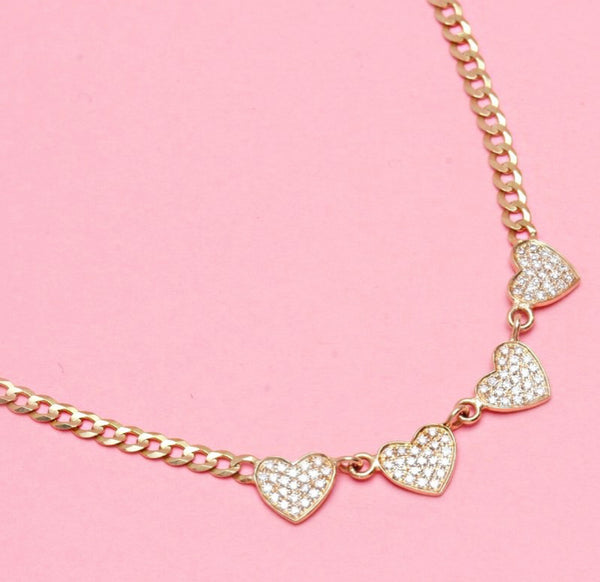 14K Gold Diamond Heart Cuban Link Necklace